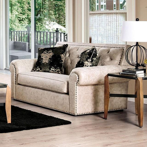 Parshall Beige W/ Gold Highlights Love Seat - U&U Home Budget Furniture (Carteret, NJ)