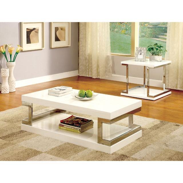 MEDA White/Chrome End Table, White - U&U Home Budget Furniture (Carteret, NJ)
