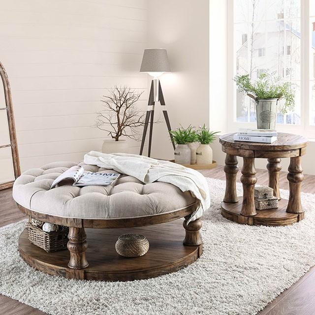 Mika Antique Oak Coffee Table w/ Cushion Top - U&U Home Budget Furniture (Carteret, NJ)