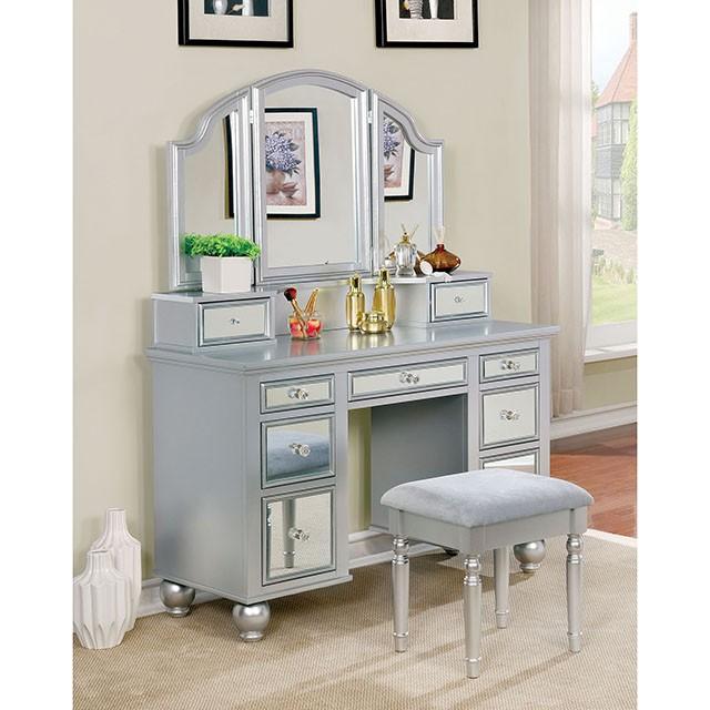 TRACY Silver Vanity w/ Stool - U&U Home Budget Furniture (Carteret, NJ)