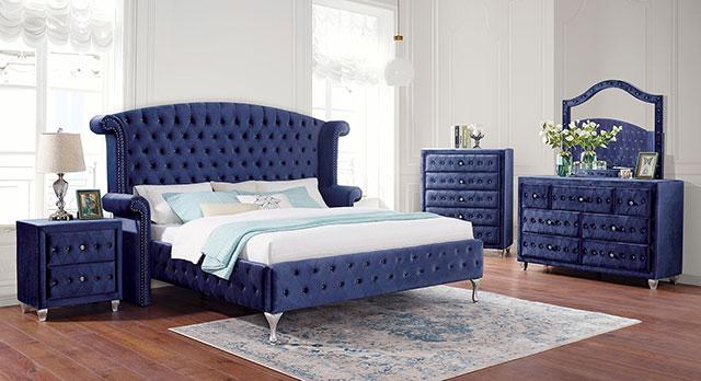 ALZIR Cal.King, E.King, & Queen Bed, Blue - U&U Home Budget Furniture (Carteret, NJ)