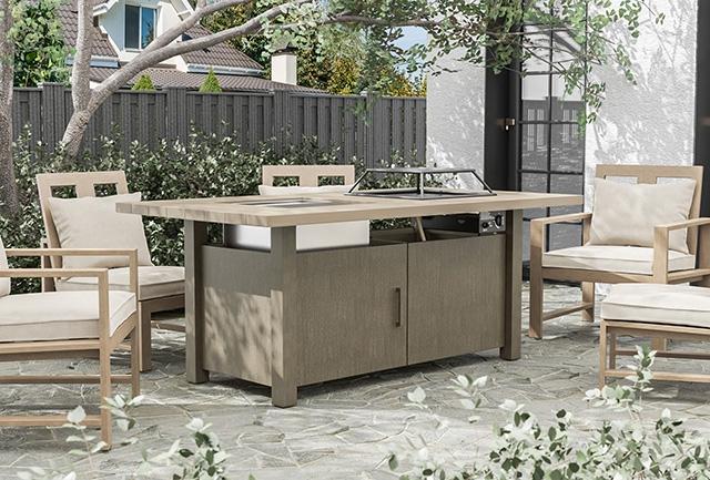 Bordeaux Dining Table w/ Fire Pit & Cooler - U&U Home Budget Furniture (Carteret, NJ)