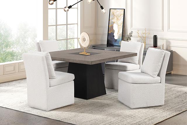 Broager 5 Pc Dining Table Set (White Swivel Chairs) - U&U Home Budget Furniture (Carteret, NJ)
