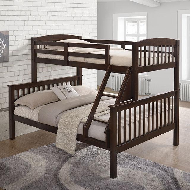 Brookings Twin/Full Bunk Bed White, Brown & Black - U&U Home Budget Furniture (Carteret, NJ)