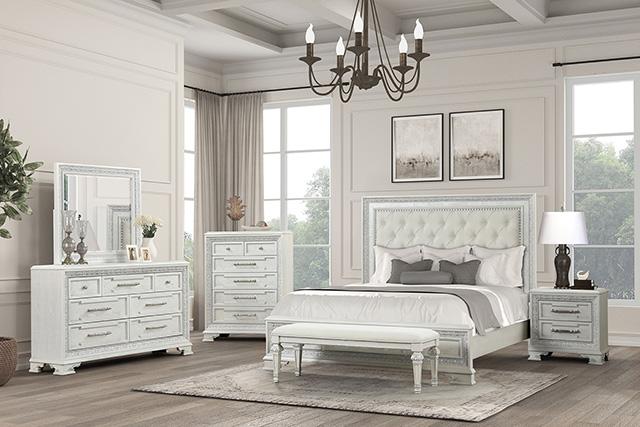 Stella Mia E.King & Queen Bed White & White - U&U Home Budget Furniture (Carteret, NJ)