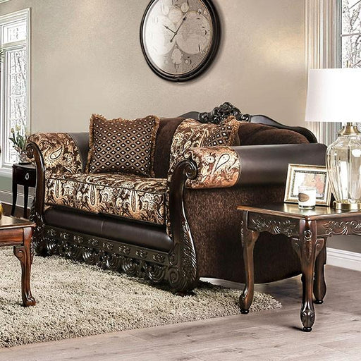 Newdale Brown/Gold Love Seat - U&U Home Budget Furniture (Carteret, NJ)
