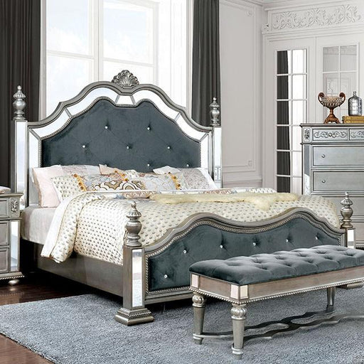 Azha Silver/Gray Cal.King & Queen Bed - U&U Home Budget Furniture (Carteret, NJ)