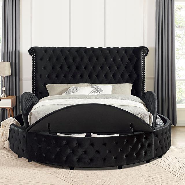 SANSOM E.King & Queen Bed, Black, Blue, & Grey - U&U Home Budget Furniture (Carteret, NJ)