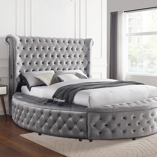 SANSOM E.King & Queen Bed, Black, Blue, & Grey - U&U Home Budget Furniture (Carteret, NJ)