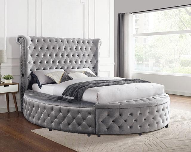 SANSOM E.King & Queen Bed, Black, Blue, & Grey - U&U Home Budget Furniture (Carteret, NJ)