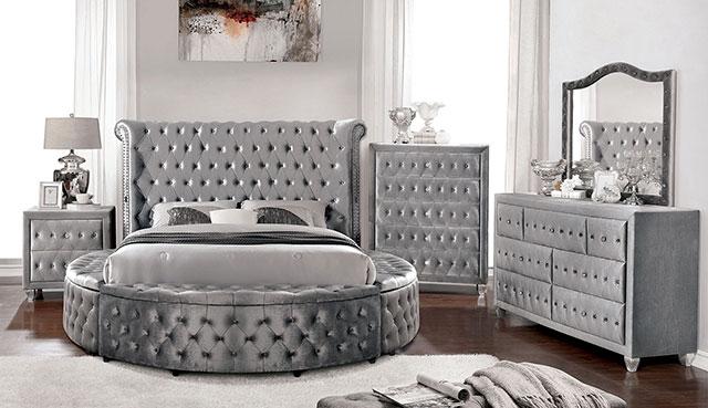 SANSOM E.King & Queen Bed, Black, Blue, & Grey - U&U Home Budget Furniture (Carteret, NJ)