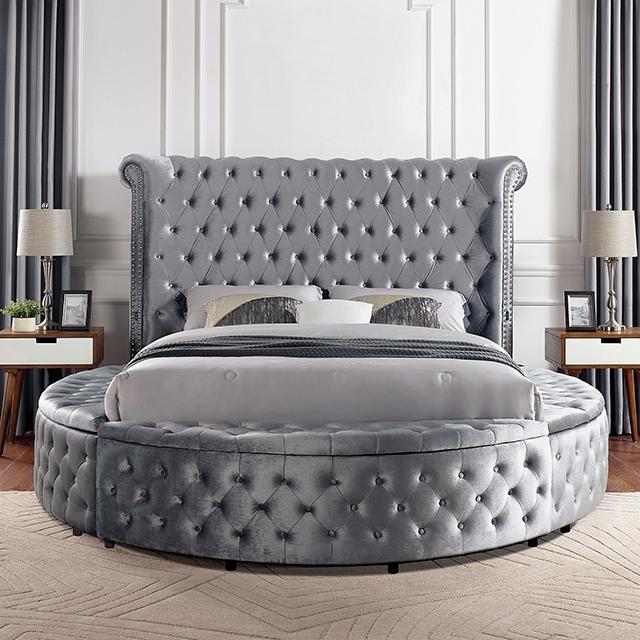 SANSOM E.King & Queen Bed, Black, Blue, & Grey - U&U Home Budget Furniture (Carteret, NJ)