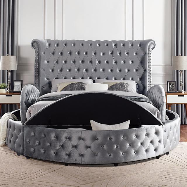 SANSOM E.King & Queen Bed, Black, Blue, & Grey - U&U Home Budget Furniture (Carteret, NJ)