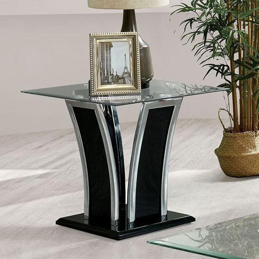 Staten Glossy Black/Chrome End Table - U&U Home Budget Furniture (Carteret, NJ)