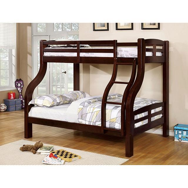 Solpine Espresso Twin/Full Bunk Bed - U&U Home Budget Furniture (Carteret, NJ)