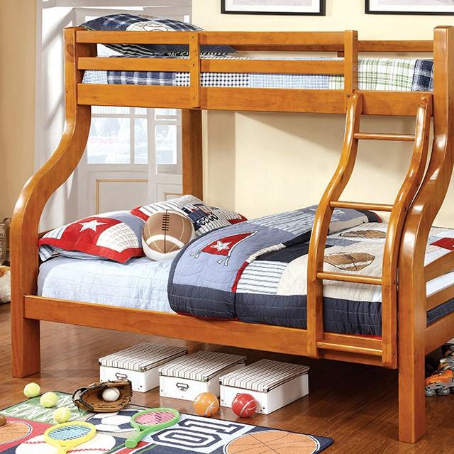 SOLPINE Gray & Oak Twin/Full Bunk Bed - U&U Home Budget Furniture (Carteret, NJ)