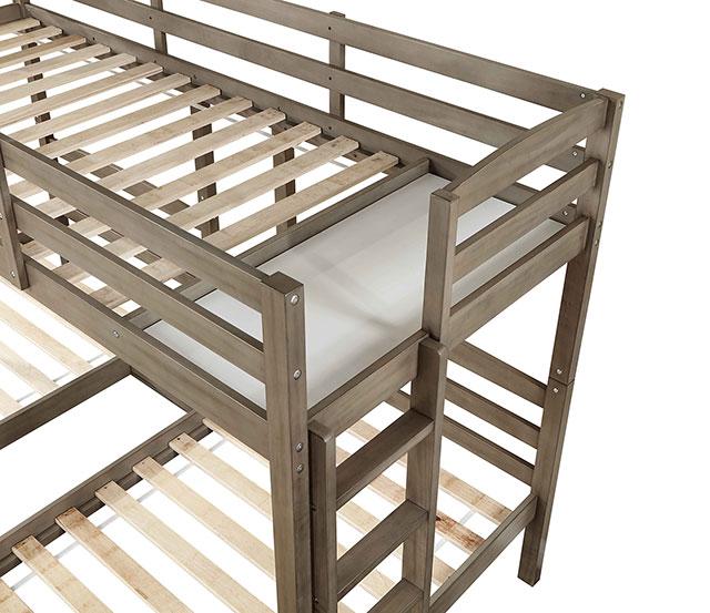 HORTENSE Triple Twin Bunk Bed, W. Gray - U&U Home Budget Furniture (Carteret, NJ)