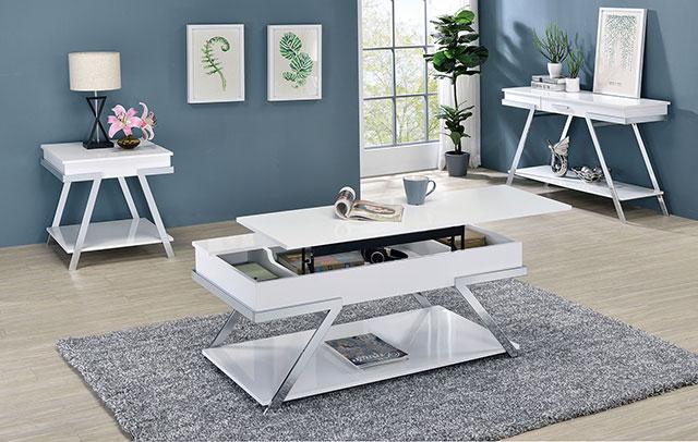 TITUS Sofa Table, White/Chrome - U&U Home Budget Furniture (Carteret, NJ)