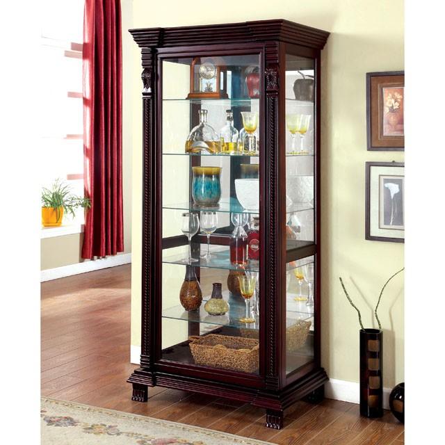 TULARE Dark Cherry Curio - U&U Home Budget Furniture (Carteret, NJ)