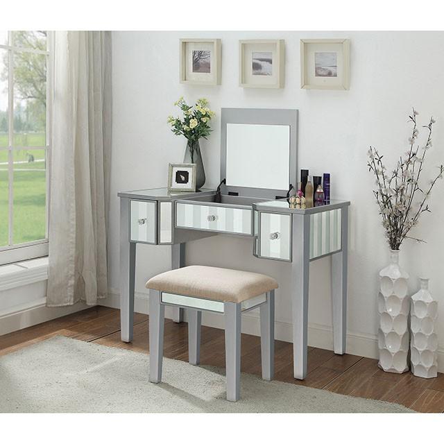 Joyce Silver Vanity w/ Stool - U&U Home Budget Furniture (Carteret, NJ)