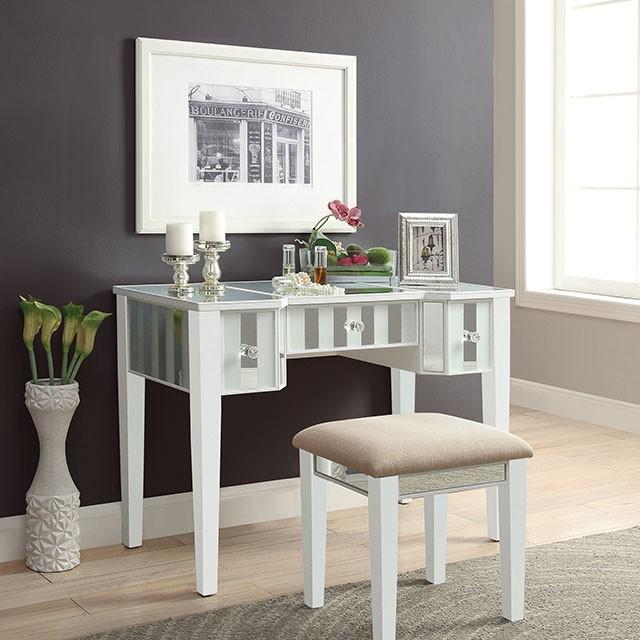 Joyce White Vanity w/ Stool - U&U Home Budget Furniture (Carteret, NJ)
