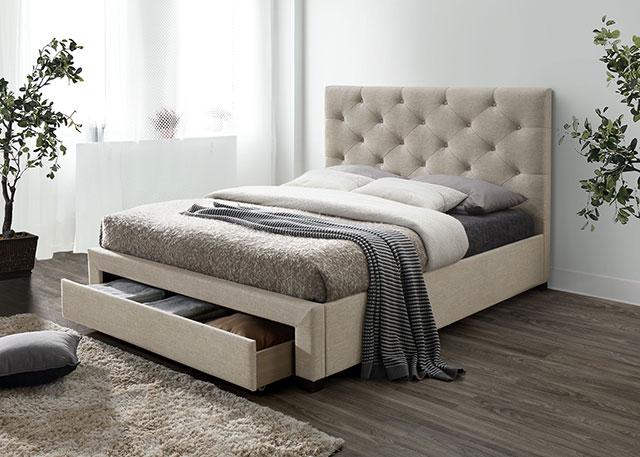 SYBELLA Cal.King, E.King, Queen, Full, & Twin Bed, Beige - U&U Home Budget Furniture (Carteret, NJ)