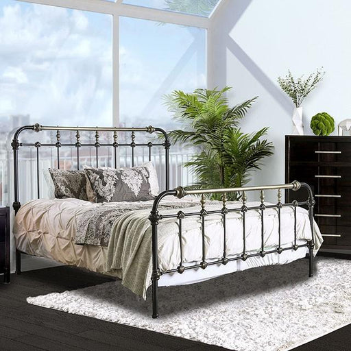 RIANA Antique Black Metal E.King, Full, Queen, & Twin Bed - U&U Home Budget Furniture (Carteret, NJ)