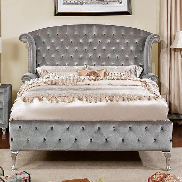 Alzir Gray & Black Queen & E.King Bed - U&U Home Budget Furniture (Carteret, NJ)