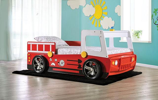FIERSTALL Twin Bed, Red - U&U Home Budget Furniture (Carteret, NJ)