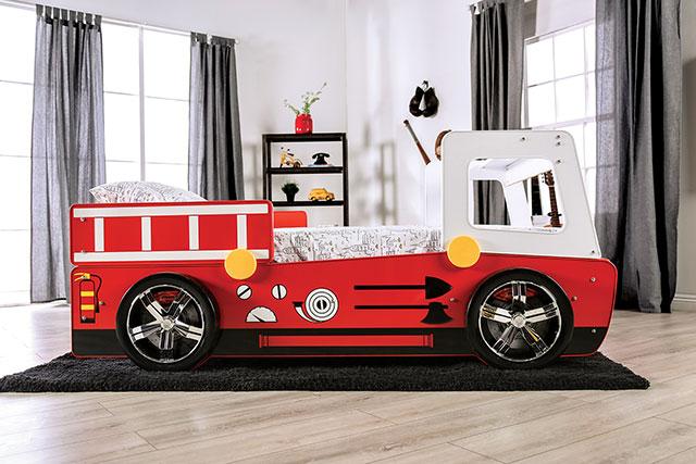 FIERSTALL Twin Bed, Red - U&U Home Budget Furniture (Carteret, NJ)