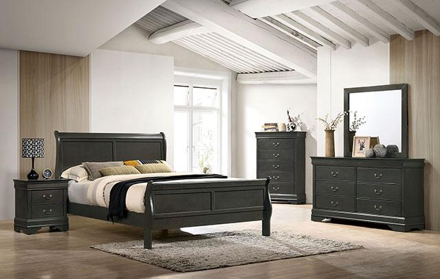 Louis Philippe E.King Bed Black, Cherry, & Gray - U&U Home Budget Furniture (Carteret, NJ)