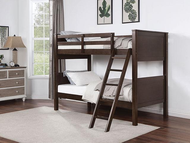 STAMOS Full/Full, Twin/Full, & Twin/twin Bunk Bed, Walnut - U&U Home Budget Furniture (Carteret, NJ)
