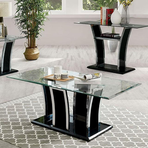 Staten Glossy Black/Chrome Coffee Table - U&U Home Budget Furniture (Carteret, NJ)