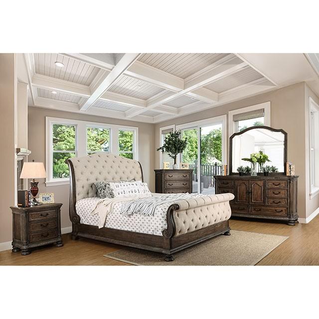 LYSANDRA Beige/Rustic Natural Tone Cal.King, E.King, & Queen Bed - U&U Home Budget Furniture (Carteret, NJ)