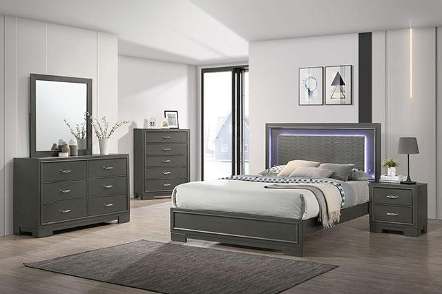 ALISON Cal.King, E.King, Full, Queen Bed, Dark Walnut - U&U Home Budget Furniture (Carteret, NJ)