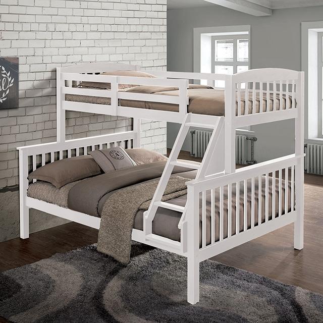 Brookings Twin/Full Bunk Bed White, Brown & Black - U&U Home Budget Furniture (Carteret, NJ)