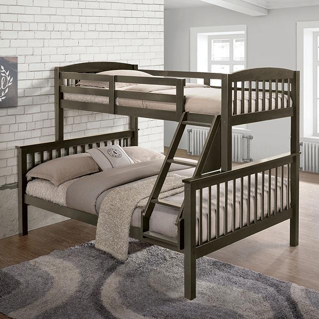 Brookings Twin/Full Bunk Bed White, Brown & Black - U&U Home Budget Furniture (Carteret, NJ)