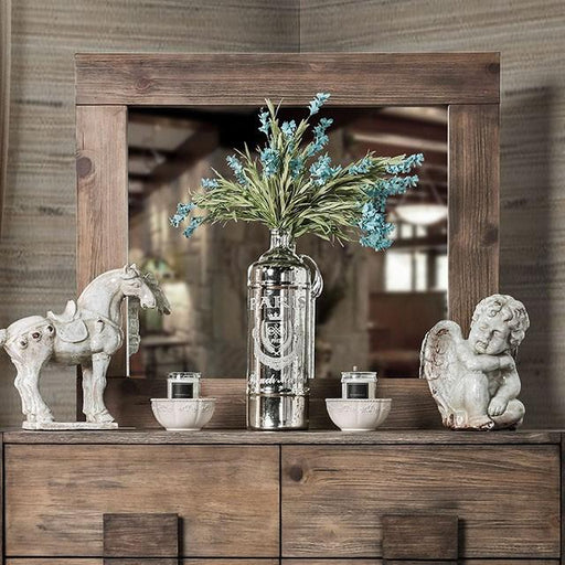 AVEIRO Rustic Natural Tone Mirror - U&U Home Budget Furniture (Carteret, NJ)