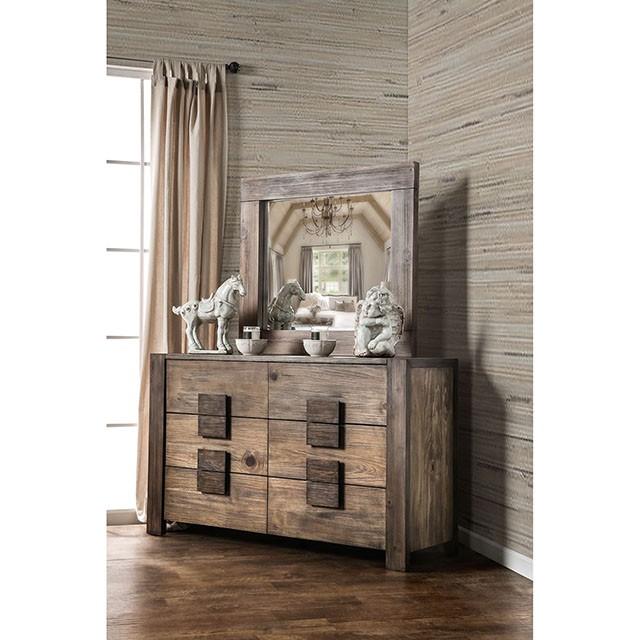 AVEIRO Rustic Natural Tone Mirror - U&U Home Budget Furniture (Carteret, NJ)