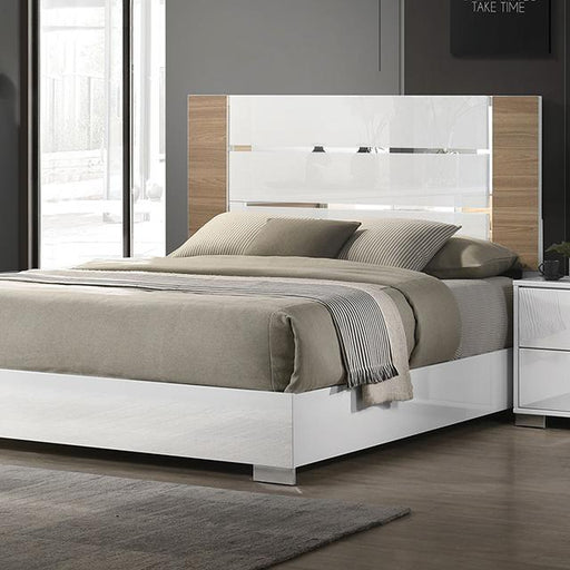 ERLANGEN Cal.King & E.King Bed, White/Natural - U&U Home Budget Furniture (Carteret, NJ)