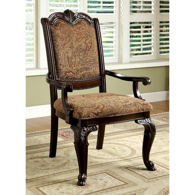 BELLAGIO Brown Cherry/Pattern Fabric Arm Chair (2/CTN) - U&U Home Budget Furniture (Carteret, NJ)
