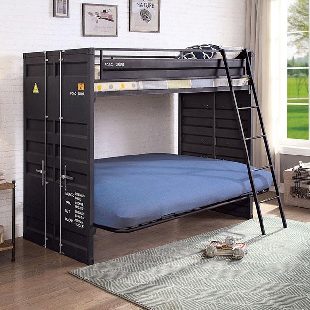 LAFRAY Twin Bunk Bed w/ Futon Base - U&U Home Budget Furniture (Carteret, NJ)