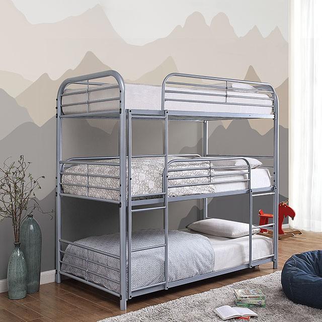 Opal Ii Silver Twin Triple Decker Bed - U&U Home Budget Furniture (Carteret, NJ)