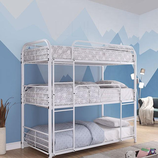 Opal Ii White Twin Triple Decker Bed - U&U Home Budget Furniture (Carteret, NJ)