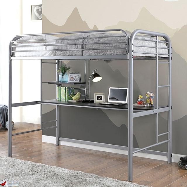 Opal Iii Black & Silver Twin Loft Bed - U&U Home Budget Furniture (Carteret, NJ)