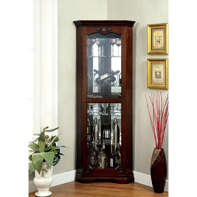 ORTLEY Walnut Curio - U&U Home Budget Furniture (Carteret, NJ)