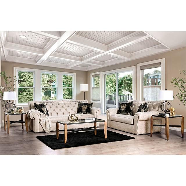 Parshall Beige W/ Gold Highlights Love Seat - U&U Home Budget Furniture (Carteret, NJ)