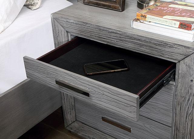 RAIDEN Night Stand w/ USB, Gray - U&U Home Budget Furniture (Carteret, NJ)