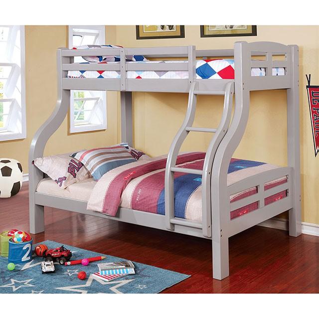 SOLPINE Gray & Oak Twin/Full Bunk Bed - U&U Home Budget Furniture (Carteret, NJ)