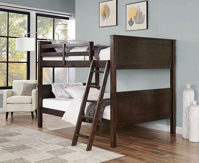 STAMOS Full/Full, Twin/Full, & Twin/twin Bunk Bed, Walnut - U&U Home Budget Furniture (Carteret, NJ)